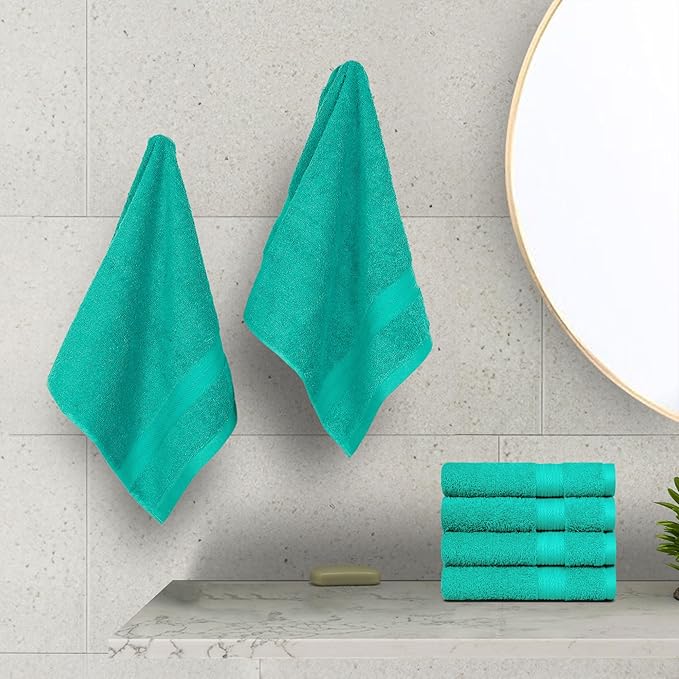 Amazon Basics 6 Piece hand towels for bathroom, Fade Resistant 100% Cotton Hand Towels, soft absorbent bathroom hand towels 6 - Pack (26''x16''), Teal