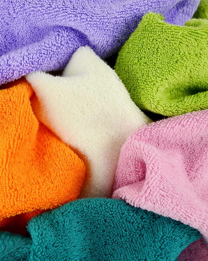 Cleanbear Cotton Wash Cloths Soft Washcloths with 6 Colors for Body and Face, 13 by 13 Inches Large Bathroom Washcloth Set Highly Absorbent Fade Resistant Face Cloths