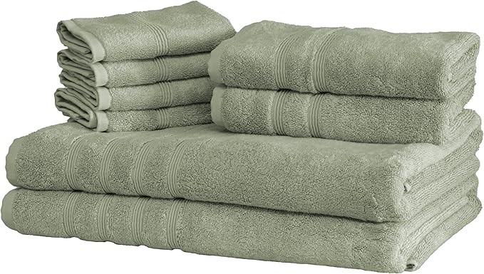 Mosobam Luxury Turkish 8pc XL Towel Set 35X70 16X30 13X13 Seagrass Green 700 GSM Bamboo Viscose & Aegean Turkish Combed Cotton