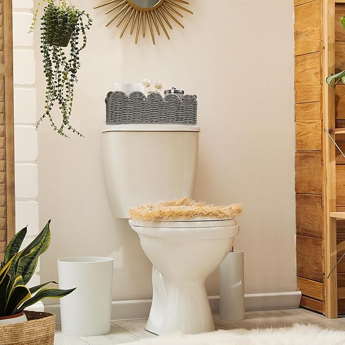 Storage Basket Wicker Baskets for Organizing Toilet Paper Storage Basket for Toilet Tank Top,Gray