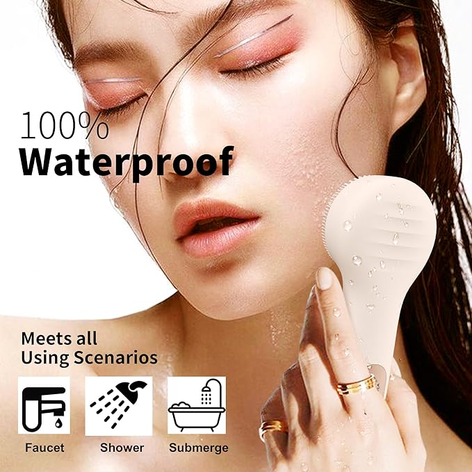 NågraCoola CLIE 2.0 Silicone Face Scrubber, Facial Cleansing Brush, Rechargeable, Waterproof Face Scrub Brush for Deep Cleansing, Exfoliating, Massage, with Eye Roller, for Women and Men - Oat