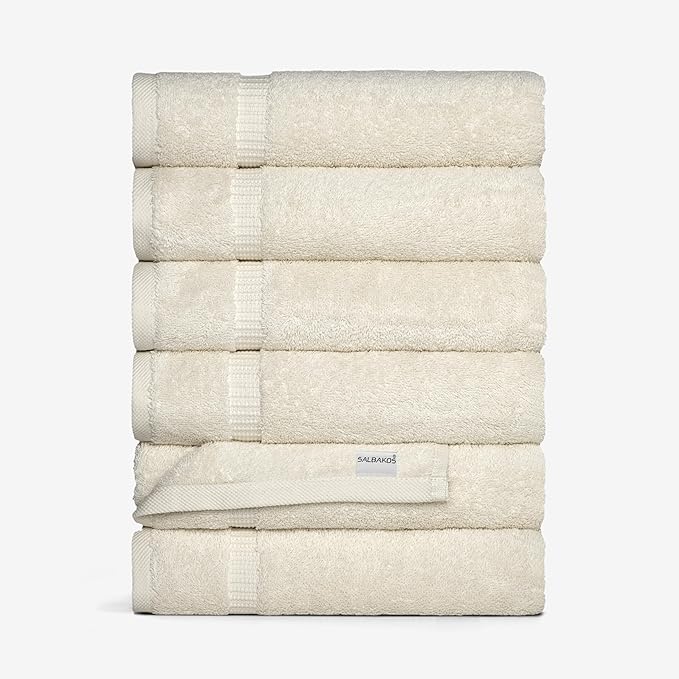 SALBAKOS 100% Turkish Cotton Hand Towel Set of 6 16x30 inch | Heirloom Quality | Hotel & Spa Collection | Ultra Soft, Super Absorbent, Long Lasting Hand Towels | Made in Turkey (Ivory, 6 Hand Towels)