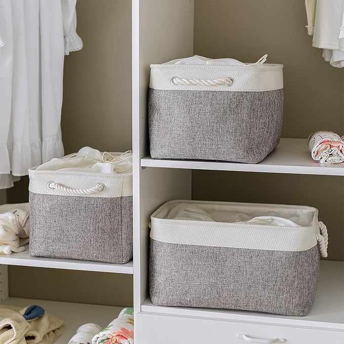 TheWarmHome Storage Baskets for Organizing, X Large - 3 Pack 17.7L×13.8W×9.8H in Foldable Storage Bins for Shelves, Fabric Storage Box for Closet Nursery Toy Gift (White & Grey)