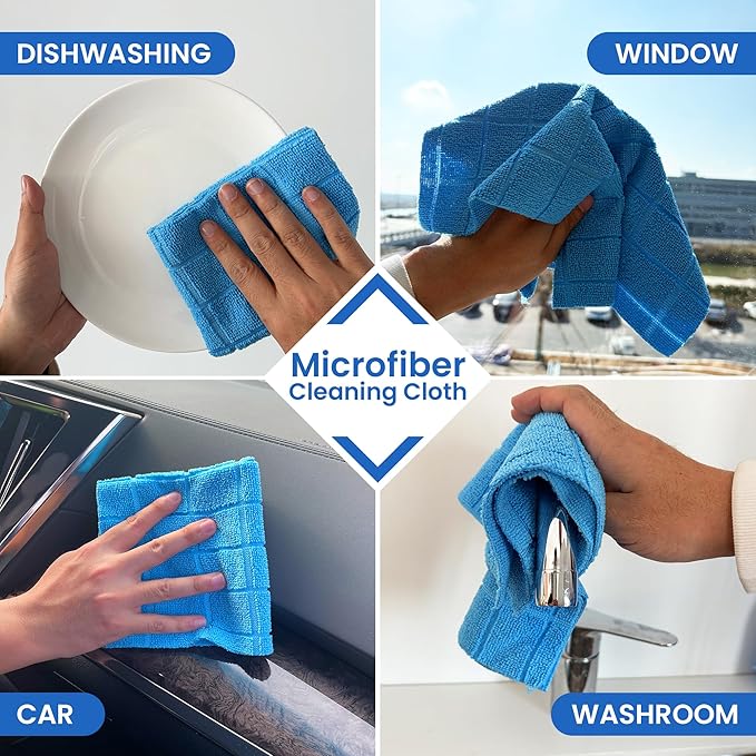Greenfound Microfiber Cleaning Cloth Roll -80 Pack,Tear Away Towels for Car,Reusable Paper Towels Washable,Super Absorbent,Lint Free Cleaning Rags for House,Kitchen,Window-11.5"×11.5"(Check Blue)
