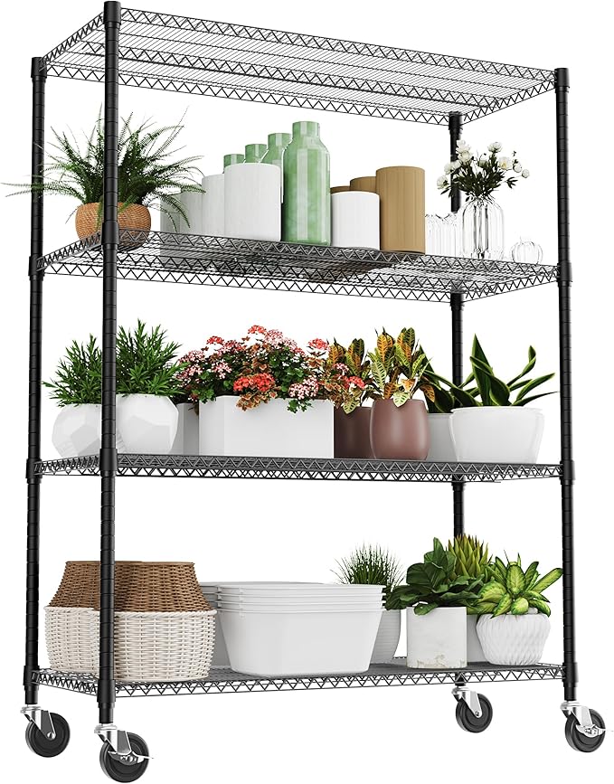 4 Tiers Shelf 2640 lbs Steel Storage Shelving Utility Shelving Unit Steel Organizer Wire Rack for Home,Kitchen,Office,Garage Black 23.6" D x 53.1" W x 73.6" H