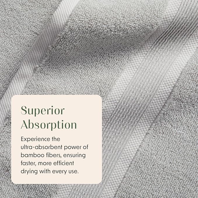 Springtree Home Luxury Bamboo Rayon Bath Towel Set of 4 | 35% Bamboo Rayon - 65% Cotton | Absorbent Quick-Dry Towels for Bathroom | Oeko-TEX Standard 100 Cotton | Grey - 4 Pack