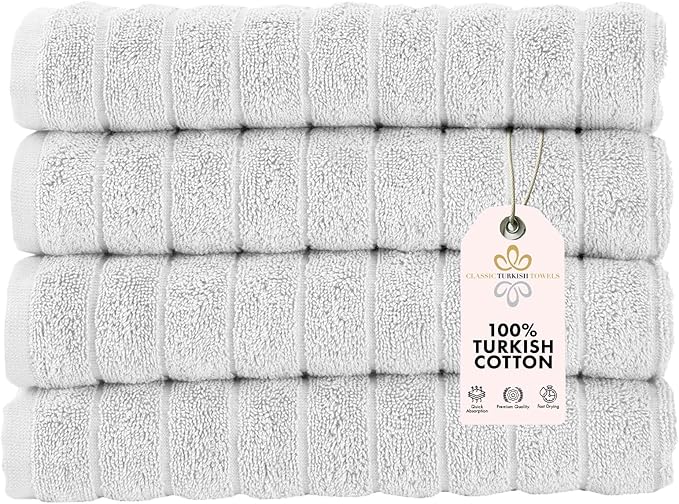 Classic Turkish Towels CTT Luxury Hand Towels for Bathroom Set of 4, 100% Turkish Cotton, Quick Dry & Comfy Towels for Hotel & Spa, Highly Absorbent | 20"x32" (Platinum)