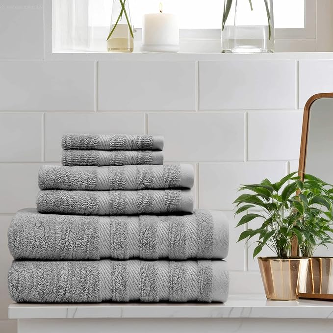 Hearth & Harbor Bath Towels for Bathroom - 100% Ring Spun Cotton Luxury Bathroom Towels - Soft & Highly Absorbent Bath Towels Set, 6 Piece Set, Light Gray