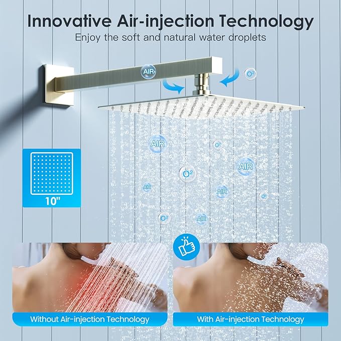 Shower System Shower Faucet Set with Push-Button Diverter and Wall Supply Elbow 10 Inch Shower Head Brushed Nickel