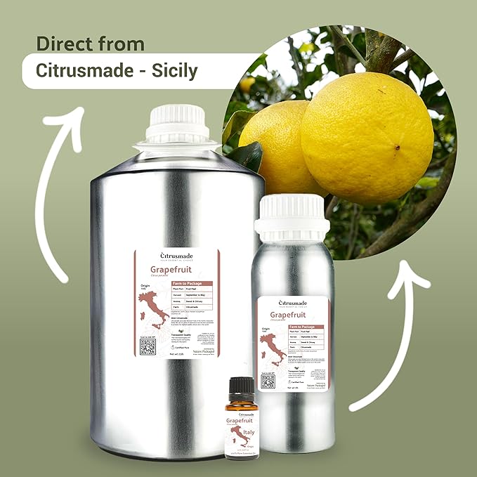 Grapefruit Essential Oil - Direct from Citrusmade in Sicily - Natural Aceite de Pomelo for Skin and Energy - Aromatherapy | 100% Pure Therapeutic Grade (15ml)