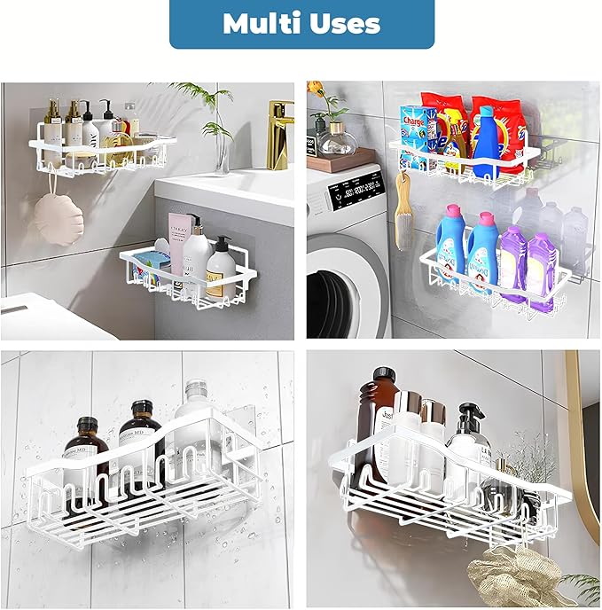 Fab Glass and Mirror Shower Caddy Pack of 5, white - Shower Organizer and Shelves for Efficient Storage, Wall Mounted Bathroom Caddy, Wall Organizer