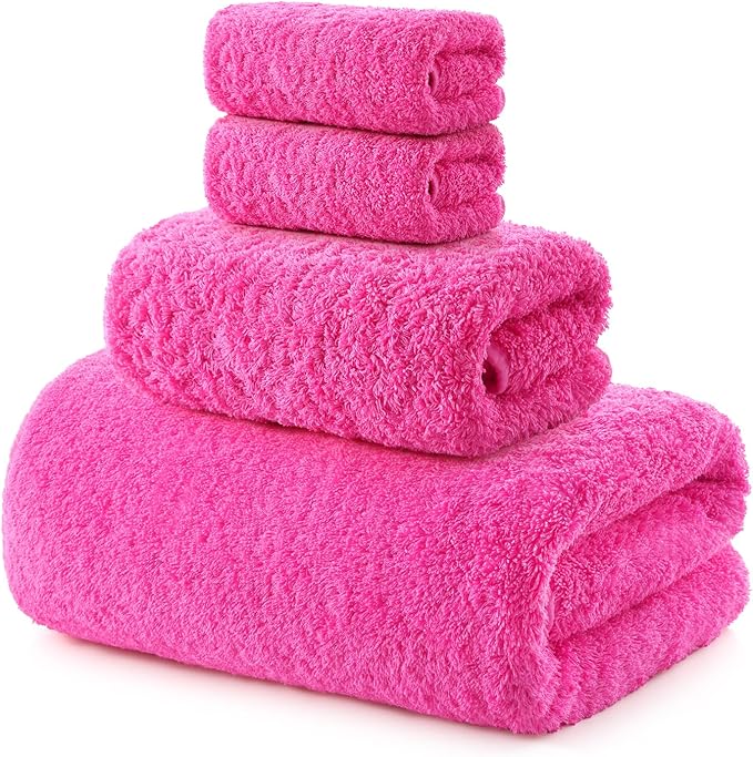 REDKISS Luxury Pink Bath Towel Set of 4, 100% Cotton 900 GSM Premium Bathroom Towels, Ultra Soft, Highly Absorbent & Quick Dry Bath Sheets, No Shedding, Hotel & Home Spa Towel Sets for Adults