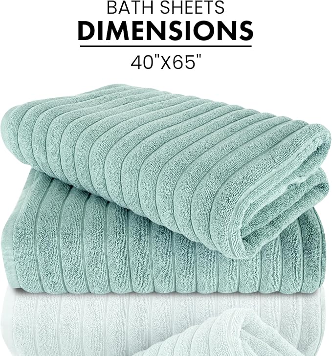 Classic Turkish Towels CTT - Premium 2 Piece Jumbo Bath Sheets, 100% Turkish Cotton, Absorbent & Ultra Comfy Bath Towel Sheets for Hotels & Spa | 40"x65" (Spa Green)