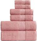 Springtree Home 100% Cotton Bath Towel Set | 6 Piece Set | Absorbent & Quick-Dry Bath Towels | Textured and Durable Cotton | Krista Collection - Bridal Rose