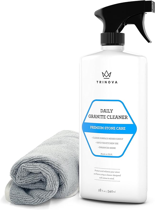 TriNova Granite Cleaner & Polish for Daily Use - Made in USA, Enhances Shine, Streak-Less - for Counter-Tops, Marble, Stone, Bathroom Tile Kitchen, & Islands - 18 fl oz