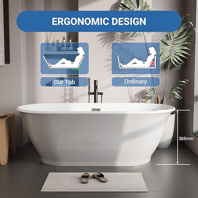 59" Acrylic Freestanding Bathtub, Contemporary Soaking Tub, CUPC Certified Stand Alone Slipper Soaking Tub, Integrated Overflow and Drain, cUPC Certified, Gray exterior, white interior