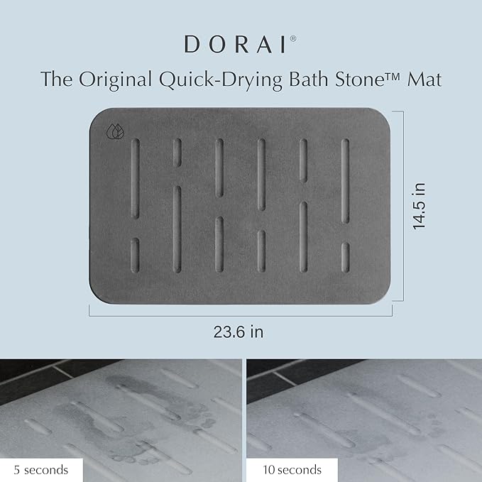 Dorai Home Bath Stone Mat 23.6"x15.4" (2-Pack) – Quick-Dry, Non-Slip Diatomite Stone Bath Mat, Rain Slate