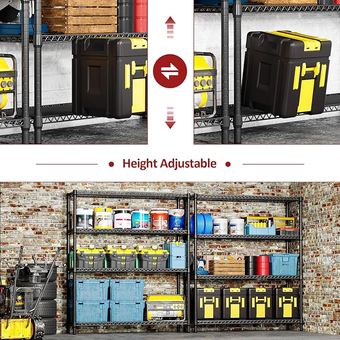 IZEUK 4-Tier Metal Garage Shelving, Heavy Duty Adjustable Storage Rack Organizer, Industrial Steel Shelves for Basement, Kitchen, Office, Warehouse (Black, 17.7" D x 59.1" W x 70.9" H)