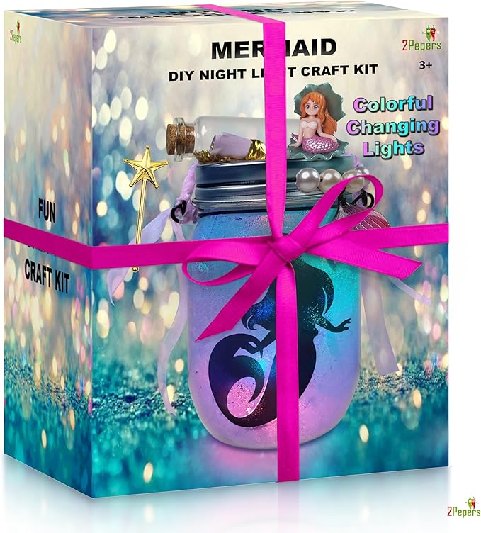 Make Your Own Mermaid Toy Night Light Lantern Jar Arts & Crafts For Girls, DIY Mermaid Gifts For Girls Ages 4 5 6-8 8-10 8-12 & Teens. Best Little Mermaid Craft Kit Projects & Kids Birthday Present