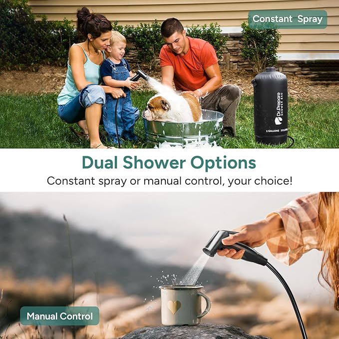 DR.PREPARE Portable Shower for Camping, 4/5 Gallons Camping Shower Bag, Portable Outdoor Shower with Pump for Hiking, Climbing, Pet Cleaning, Car Washing, Beach & Emergency