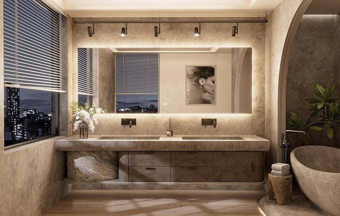 TETOTE Backlit Bathroom 84 x 32 Vanity Mirror with Light,3 Color White/Warm/Natural,Anti-Fog Lighted Mirror,Dimmable,Wall Mounted