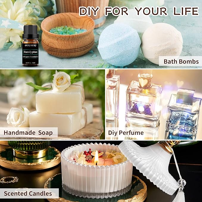 BURIBURI Tea Tree, Eucalyptus and Vanilla Essential Oil Set, 100% Pure 3Pcs Essential Oils Gift Set for Diffusers