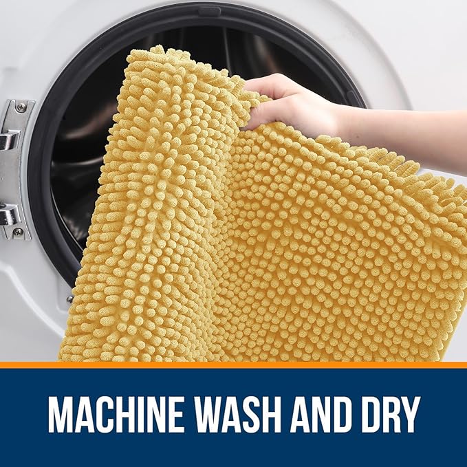 OLANLY Bathroom Rugs 70x24, Extra Soft Absorbent Chenille Bath Rugs, Rubber Backing Quick Dry, Machine Washable Bath Mats for Bathroom Floor, Tub and Shower, Home Decor Accessories, Yellow
