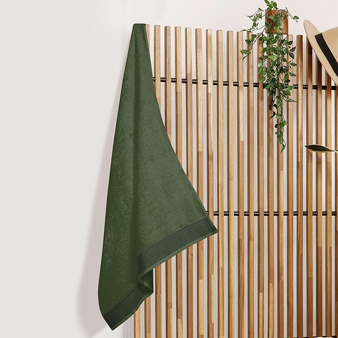 Belizzi Home Cotton 2 Pack Oversized Bath Sheet 35 x 70, Large Bath Sheet, Ultra Absorbent, Compact, Eco-Friendly and 100% Recyclable, Quick Drying and Lightweight Towel - Olive Green