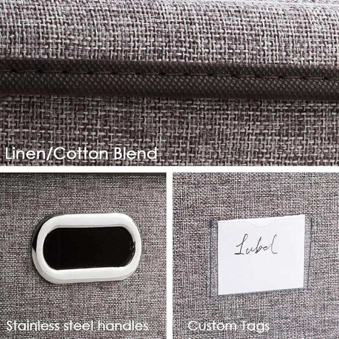 PRANDOM Extra Large Collapsible Storage Bins with Lids [3-Pack] Linen Fabric Foldable Storage Baskets Boxes Organizer Containers Cube with Cover for Bedroom Closet Office Nursery (22.8x15.75x13.8)