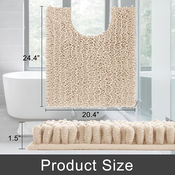 Yimobra Toilet Rug U Shaped Washable 24x20 Inch - Ultra Soft Absorbent Chenille Bath Rugs for Toilet, Quick Dry & Machine Washable, Non Slip Contour Bathroom Mat, Light Brown