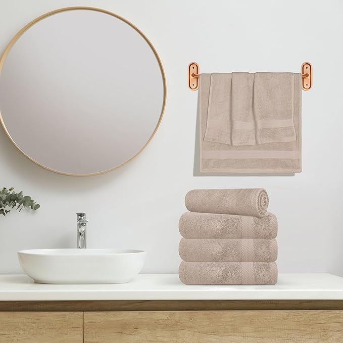 GLAMBURG Ultra Soft 6-Piece Hand Towel Set 16x28-100% Ringspun Cotton - Durable & Highly Absorbent Hand Towels - Ideal for use in Bathroom, Kitchen, Gym, Spa & General Cleaning - Tan