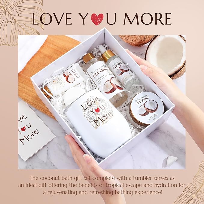 Birthday Gift Box for Women, Spa Tumbler Gifts Get For Her, Spa Gift Basket Care Package of Coffee Mug, Bubble Bath, Hand Cream, Bath Oil, Bath Salt,Shower Steamer, Unique Thank You Gifts