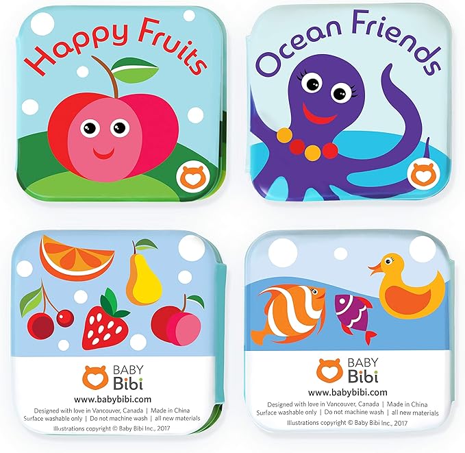 Floating Baby Bath Books - Bath Books for Babies, Infants - Waterproof, Mold-Free Bath Toys for Learning & Early Education (Set of 2 - Fruits & Sea Animals)