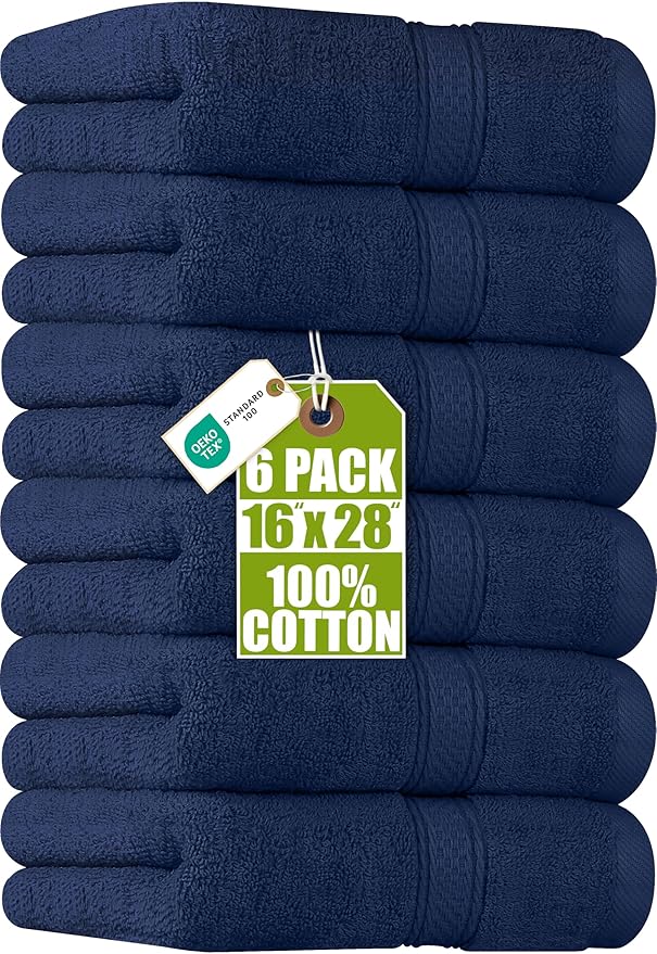 Utopia Towels [6 Pack Premium Hand Towels Set, (16 x 28 inches) 100% Ring Spun Cotton, Ultra Soft and Highly Absorbent 600GSM Towels for Bathroom, Gym, Shower, Hotel, and Spa (Navy Blue)