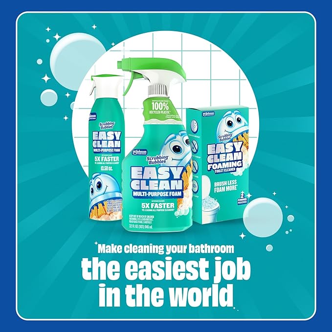 Scrubbing Bubbles Easy Clean Foaming Multipurpose Bathroom Cleaner, Continuous Spray Bottle, Fast Acting Foam, 13.58 Ounce (Pack of 2)