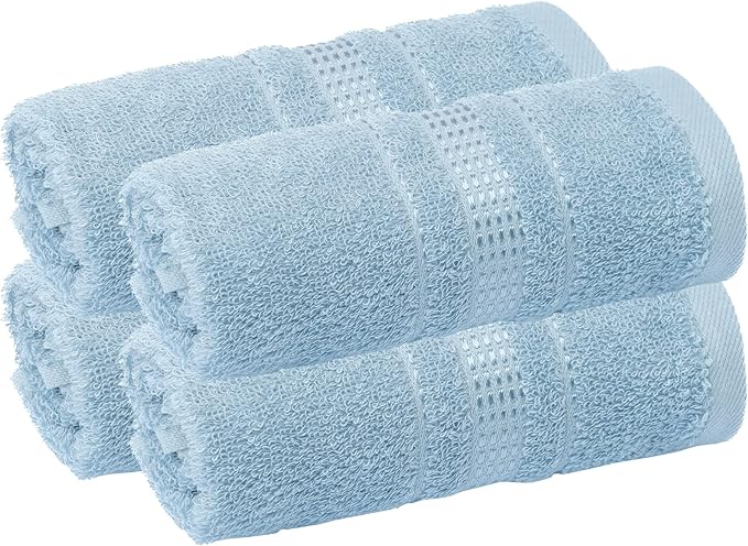 Melissa Linen, Fingertip Towels 4 Pack, 100% Turkish Cotton, Small Hand Towels for Body and Face, 12 x 18 in, Soft and Absorbent, Quick Dry, (Ocean Blue Fingertip Towels)