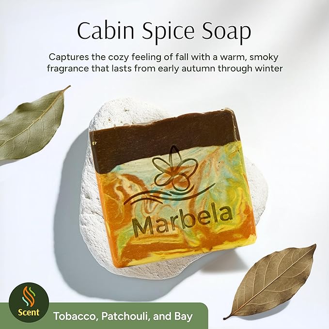 Marbela Cosmetics Cabin Spice Handmade Soap Bar - Made in USA, Vegan Friendly, Palm Oil Free, Natural Bar Soap - Gentle Face & Body Soap for Daily Skin Care, Moisturizing & Nourishing - 3.5 oz