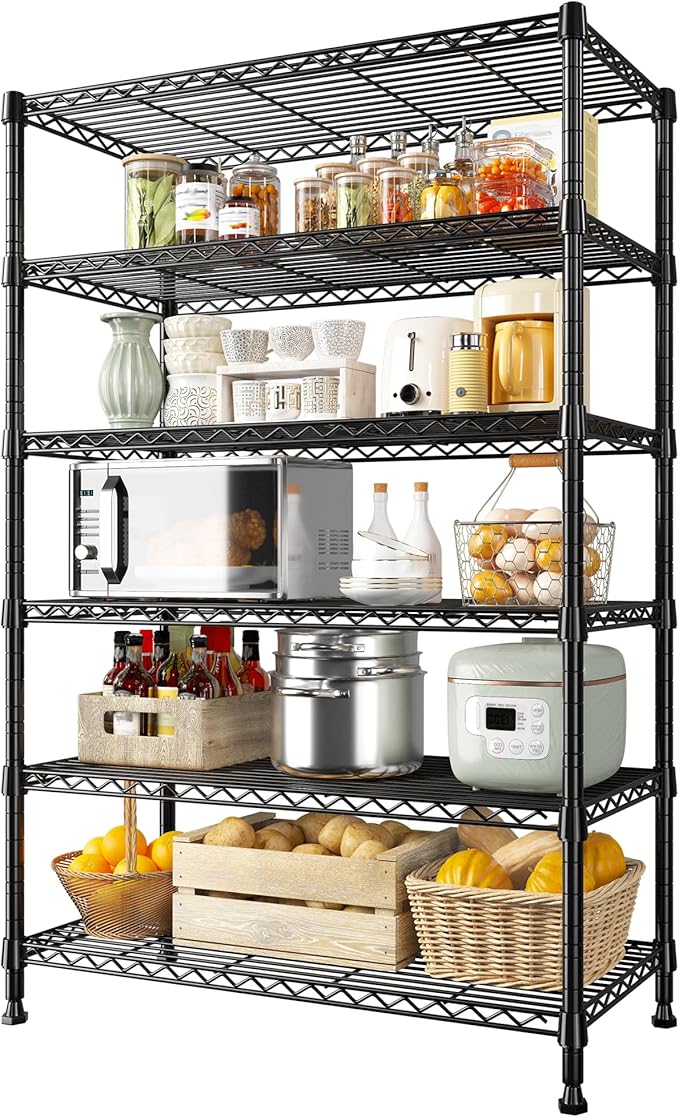 REIBII 71" H Metal Shelves 6 Tier Storage Shelves 1200LBS Adjustable Shelving Units and Wire Shelving Unit Storage Rack Shelf Metal Shelving, 71" H x 29" W x 14" D