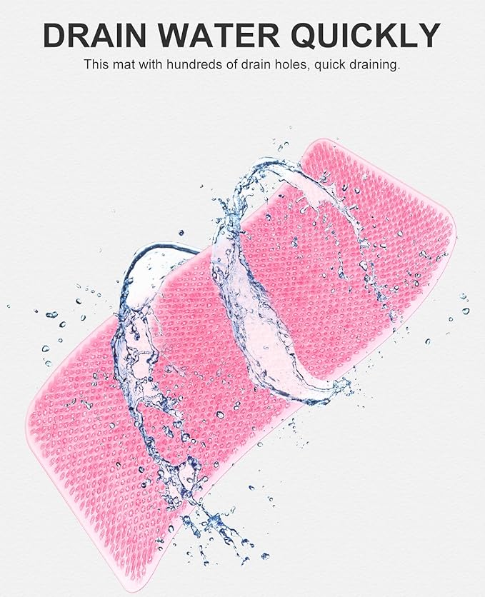OTHWAY Non Slip Grassy Bathtub Mat : 25.6X13.4 inches Sturdy But Soft Bath Mat_Quick Drain Shower Floor Mat with Soft Bristles for Scrubbing Feet (Clear Pink)
