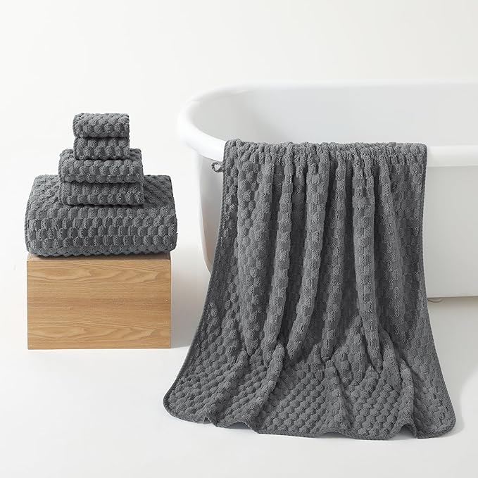 REDKISS Gray Bath Towel Sets XL - 35"x70" Extra Large Bathroom Towels of 6, Super Soft Oversized Bath Sheets for Adults, Waffle Microfiber Baths Towels Set, Luxury Shower Towel for Bathroom Hotel