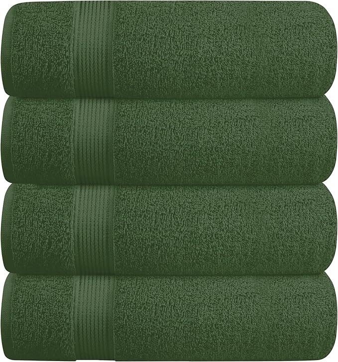 BELZZI Home Ultra Soft 4 Pack Oversized Bath Towel Set 27x54, Cotton Compact Bath Towels, Highly Absorbant Eco-Friendly Quickdry & Lightweight Towel, Ideal for Gym Travel Camp Pool - Olive Green