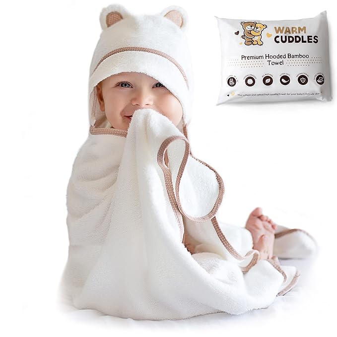 Premium Baby Bath Towel - Rayon Made from Bamboo Hooded Baby Towels - Newborn Baby Towel with Hood - Large Hooded Towel for Newborn Infant Boy Girl (White)