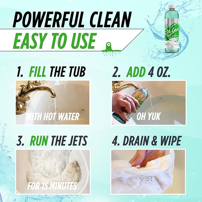 Oh Yuk Jetted Bathtub Cleaner for Jet Tubs, Whirlpools, The Most Effective Jetted Tub Cleaner, Septic Safe | Two 16 Ounce Bottles!