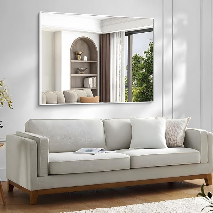 BONEWEI White Bathroom Mirror,36x48 inch Wall Mirror for Bathroom Wall Mounted,Large Rectangle Mirror for Bathroom Over Sink,Modern Metal Frame for Living Room,Bedroom Entryway,Horizontal/Vertical