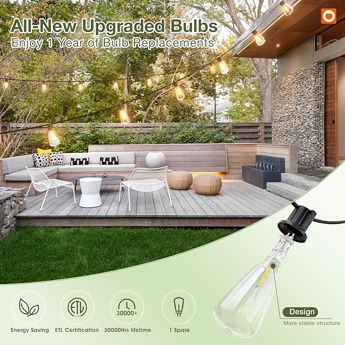 addlon 54(48+6) FT Solar String Lights Waterproof,Patio Lights Solar Powered with Remote & USB Port 15+1 LED Shatterproof Bulbs 3 Light Modes, Dimmable Solar Light for Camping Backyard Garden