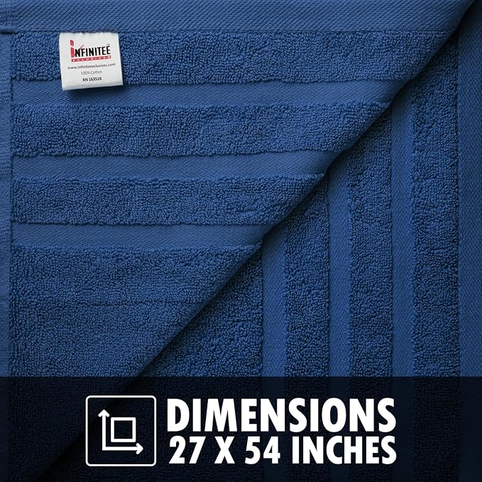 Infinitee Xclusives 100% Cotton Luxury Bath Towels Set of 2 (27x54 Inches) (Tranquil Navy, Bath Towels - Pack 2)