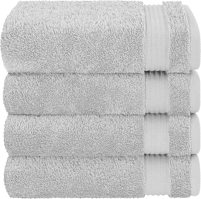 Cotton Paradise Hand Towels for Bathroom, 100% Cotton Turkish 4 Piece Hand Towel Set, Soft Absorbent Face Towels, Silver Grey Hand Towels