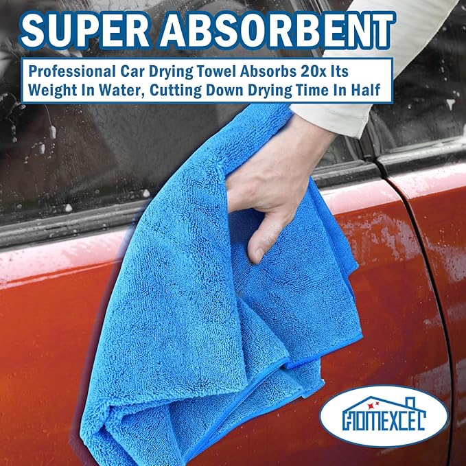 HOMEXCEL Professional Large Microfiber Car Drying Towels 2 Pack, Lint Free, Scratch Free, Highly Absorbent Drying Towel for Cars, SUVs, RVs, Trucks, and Boats,31" x 24",Blue