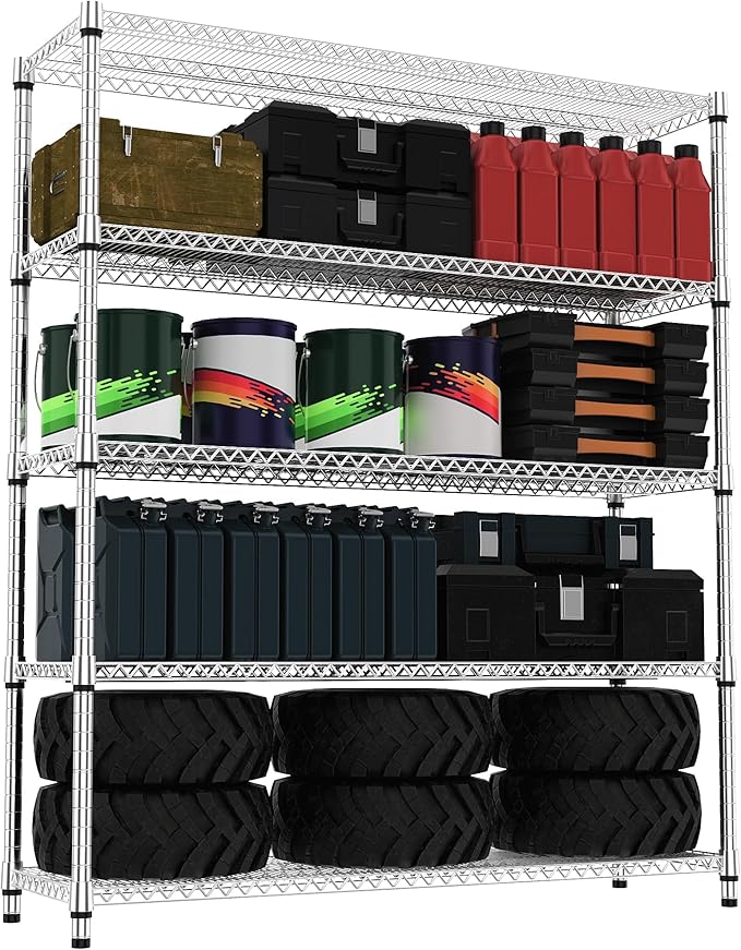 5 Tiers Shelf 3300 lbs Steel Storage Shelving Utility Shelving Unit Steel Organizer Wire Rack for Home,Kitchen,Office,Garage Chrome 17.7" D x 47.2" W x 70.3" H
