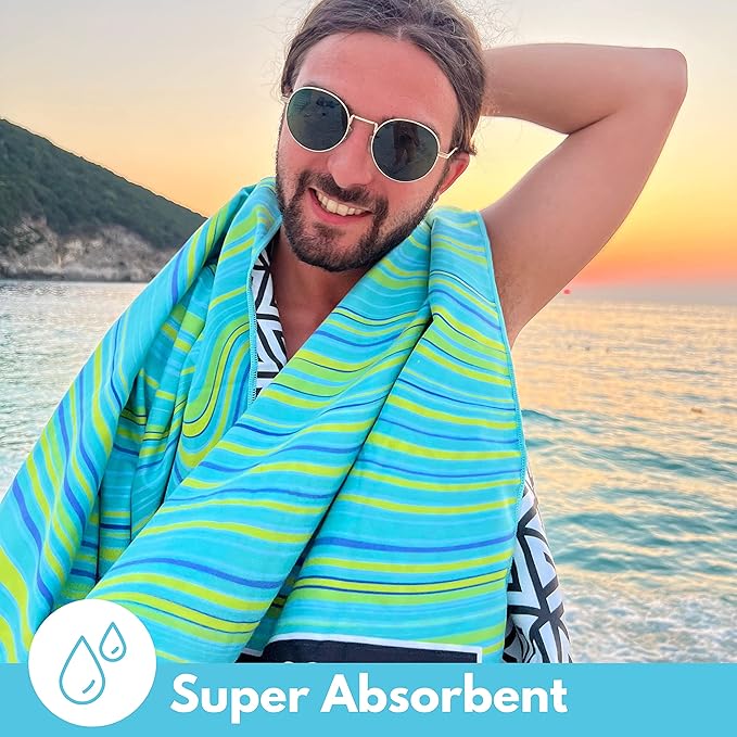 ECCOSOPHY Microfiber Beach Towel - Sand Free Towels are Quick Dry, Light Weight, Super Absorbent - Perfect Pool, Travel, Cruise, Camping Essentials - Oversized Extra Large for Adults 71x35 in